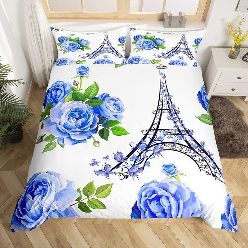 Paris Eiffel Tower Bedding Set Historical Scenery Duvet Cover Famous City Scene Comforter Cover Modern Cityscape Quilt Cover