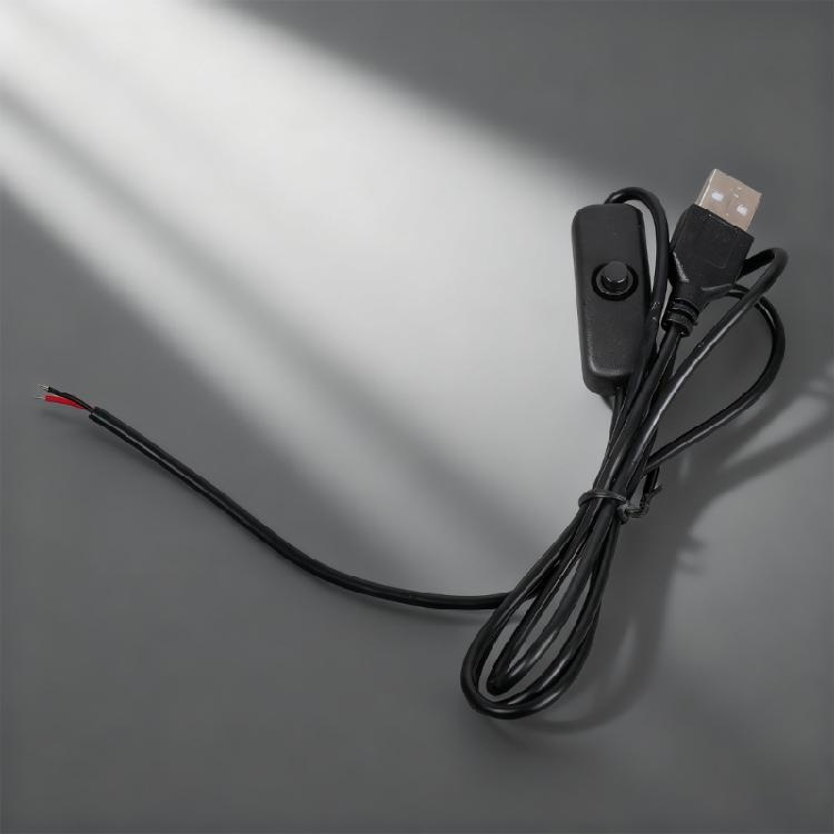 2-жильный USB-шнур питания с оголенными проводами 22AWG, луженый наконечник, с переключателями, поддержка 5 В/1 А, кабель питания, пластиковая текстура, для ремонта