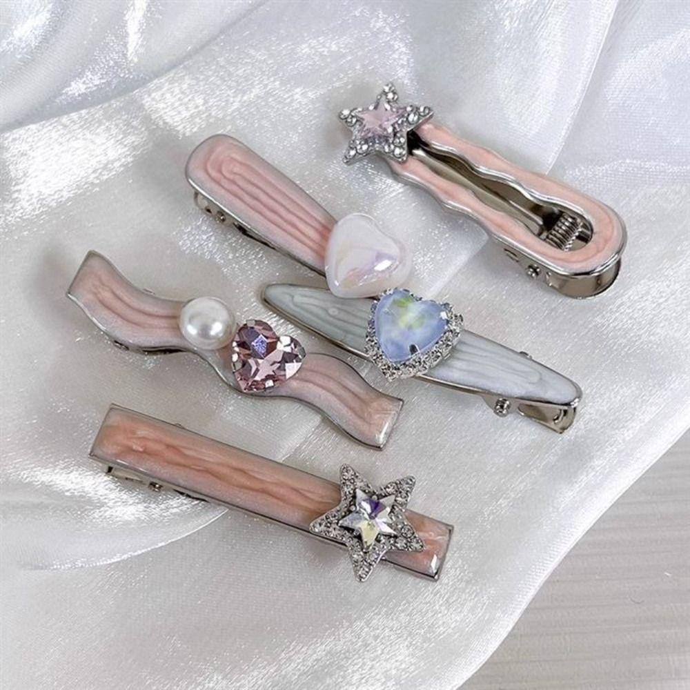 5Pcs/Set Heart Shape Hair Clips Cool Shiny Barrettes Fashion Hair Accessories  Women Girls