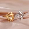 Large Filigree Lotus Flower Ring Women Stainless Steel Gold Aesthetic Bohemian Ring Wedding Engagement Jewelry Gift