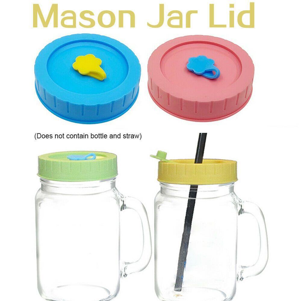 1/4Pcs Plastic Leak-Proof Food Storage With Straw Hole Canning Lids Jar Caps Mason Jar Lids