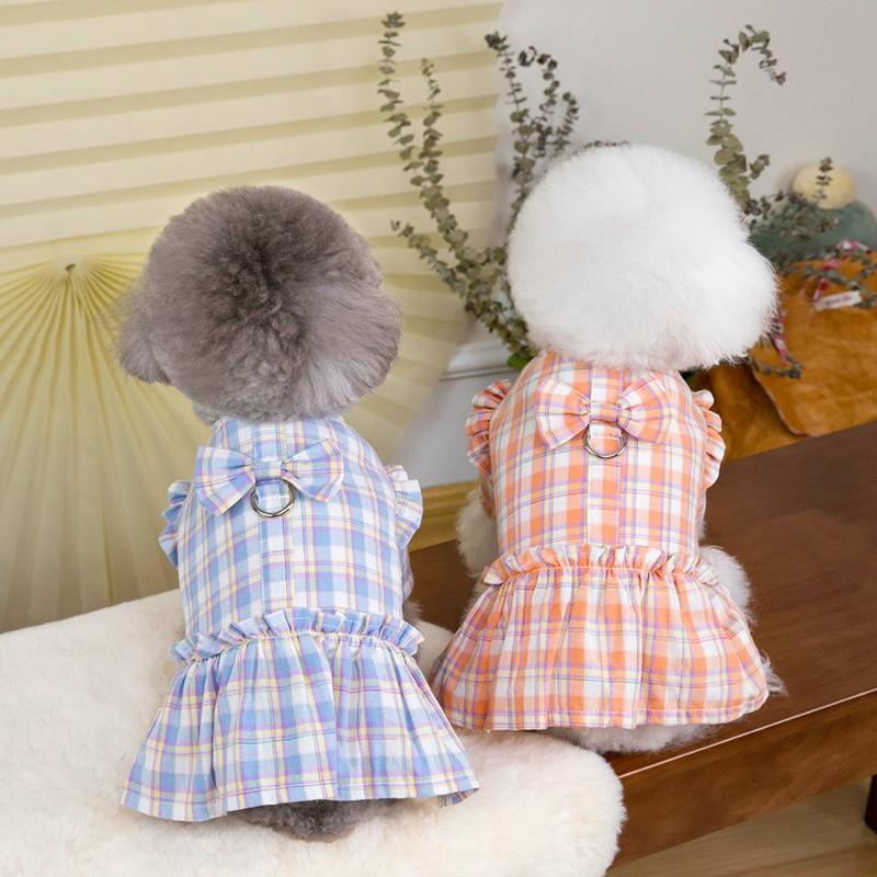 Летний костюм для собак в клетку с бантом для кошек и собак