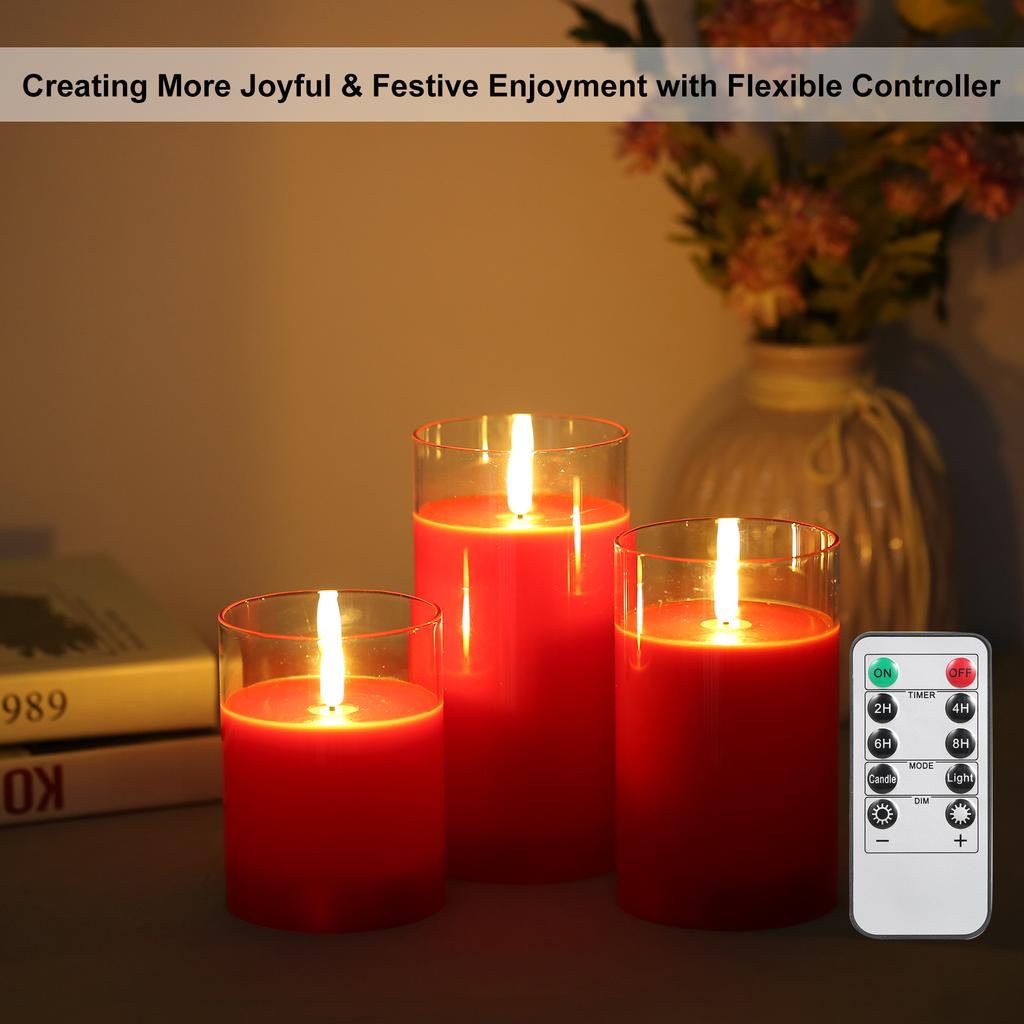 3PCS Flickering Flameless Candle Lights Kit with Controller Dynamic& Constant Bright Lighting