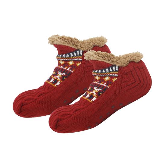 1 Pair Floor Socks Thickened Fleece-Lined Silicone-Dot Sole Slip-Resistant Traction Quiet Walking Socks with Jacquard Accents