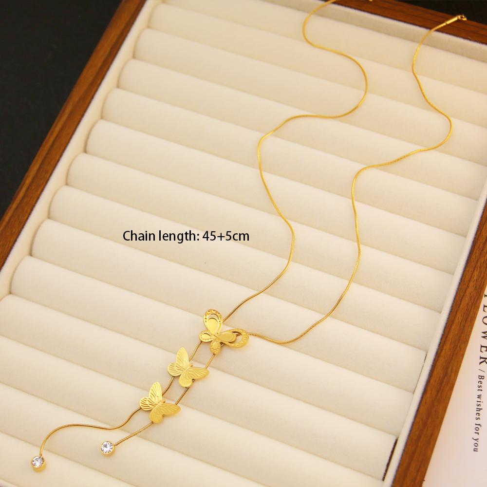 Stainless Steel Jewelry Multi-layer 3D butterfly Necklace, 18K Gold-plated Long Sweater Chain, Anti-oxidation butterfly Necklace