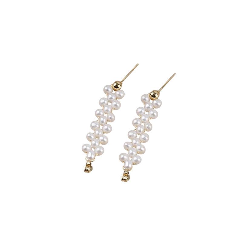 Lanyun Jewelry Серьги с серебряной иглой 925 пробы Серьги с натуральным жемчугом Ручная работа Серьги с бусинами Стиль ins Серебряная игла Универсальные
