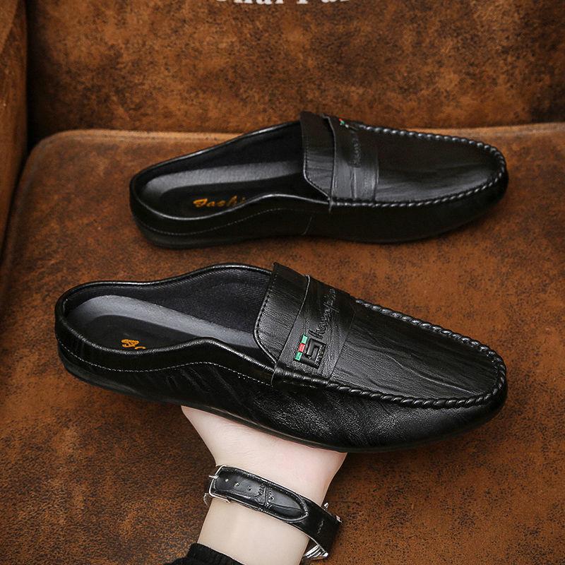 Модная мужская обувь Baotou Half Slippers мужские летние 2024 новые сандалии мягкие мужские туфли для вождения повседневная кожаная обувь