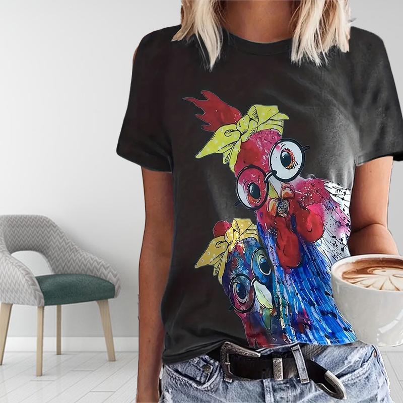 Женская летняя футболка с принтом петуха, футболки с коротким рукавом, повседневные топы с принтом