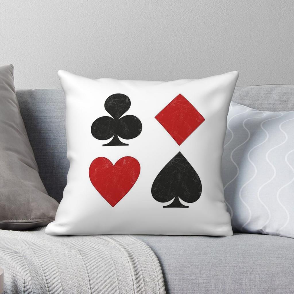 Playing Card Suits Square Pillowcase Polyester Linen Velvet Creative Zip Decor Bed Cushion Case