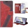 Protective Case for Samsung Galaxy S24 Plus - Two-tone Red Leather Effect - 2 Tempered Glass - Semi-rigid