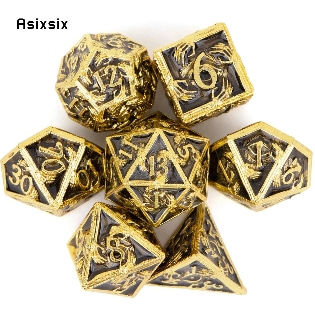 7 Pcs Golden Black Hand Metal Dice Solid Metal Polyhedral Dice Set Suitable for Role-Playing RPG Board Game Card Game
