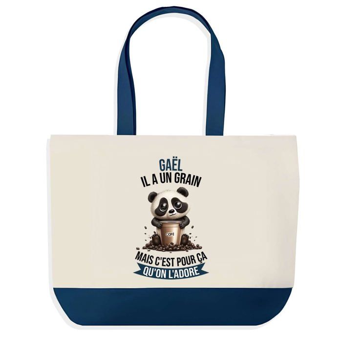 Tote bag - PLANETEE - Gaël Panda Grain - Bleu - Coton - 40 x 45 cm