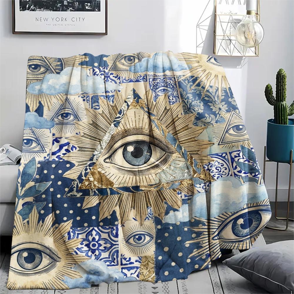 1Pc Knowing Eye Print Flannel Blanket, High quality Comfortable for All Seasons, Home Decor, Warmth and Comfort, Perfect for Christmas Gifts W136