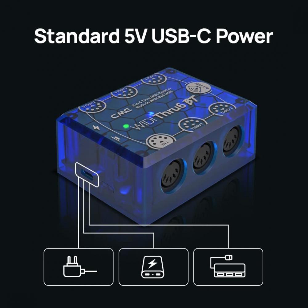 CME WIDI Thru6 BT - MIDI ThruSplit с 2 входами и 6 выходами, 5-контактный DIN и Bluetooth MIDI - перспективная технология, быстрая передача всех MIDI-данных, исключительная точность