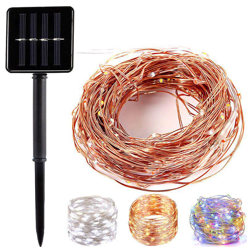 High Efficiency Solar Powered 100 Led Copper Wire Light String For Garden