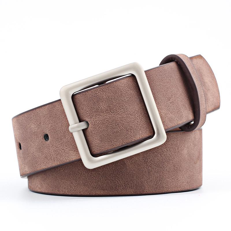 Women Thin Nubuck Leather Belt Alloy Buckle Vintage Waistband Strap