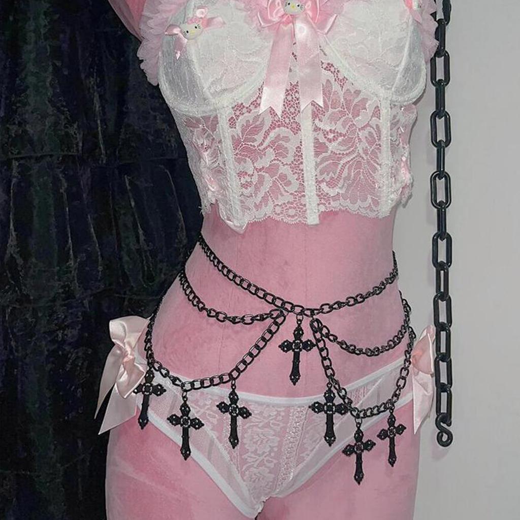 Металлическая цепочка на талию с крестом, блестящий металл, цепочка для брюк в стиле Y2K, шарм-подвеска для девушки, модные украшения для талии, взрослое украшение для тела