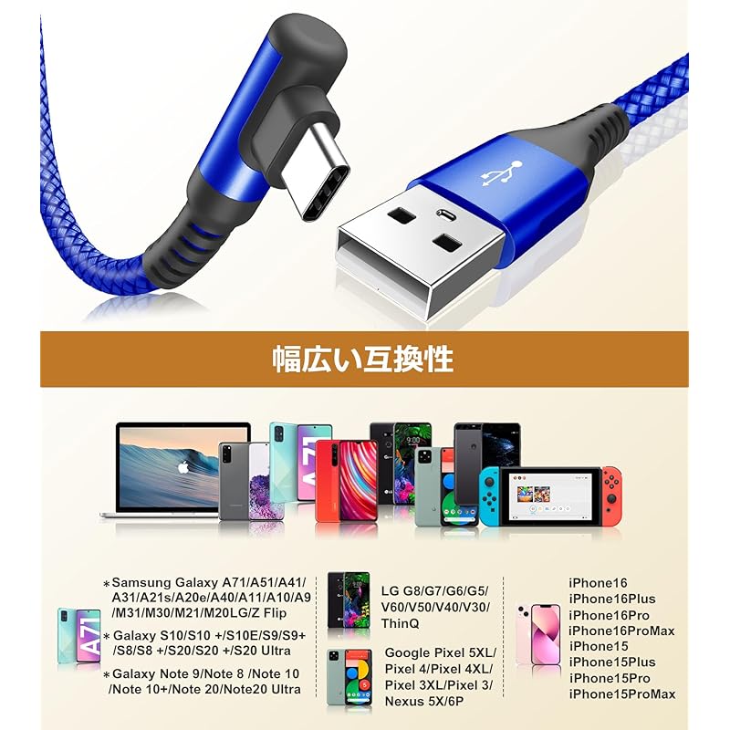 USB C Cable L-shape [1M/Set of 2] Sweguard Type C Fast Charging QuickCharge3.0 Compatible Type iPhone 16 /iPhone 15 Charging Cable iPhone 16 15,iPad