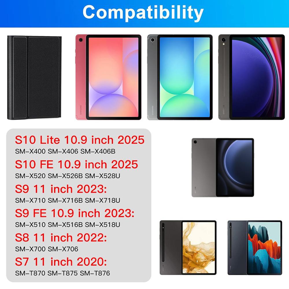 Keyboard Case for Samsung Galaxy Tab S10 Lite / S10 FE / S9 FE / S9 / S8 / S7 10.9-inch/11-inch Tablet Case with Pencil Holder