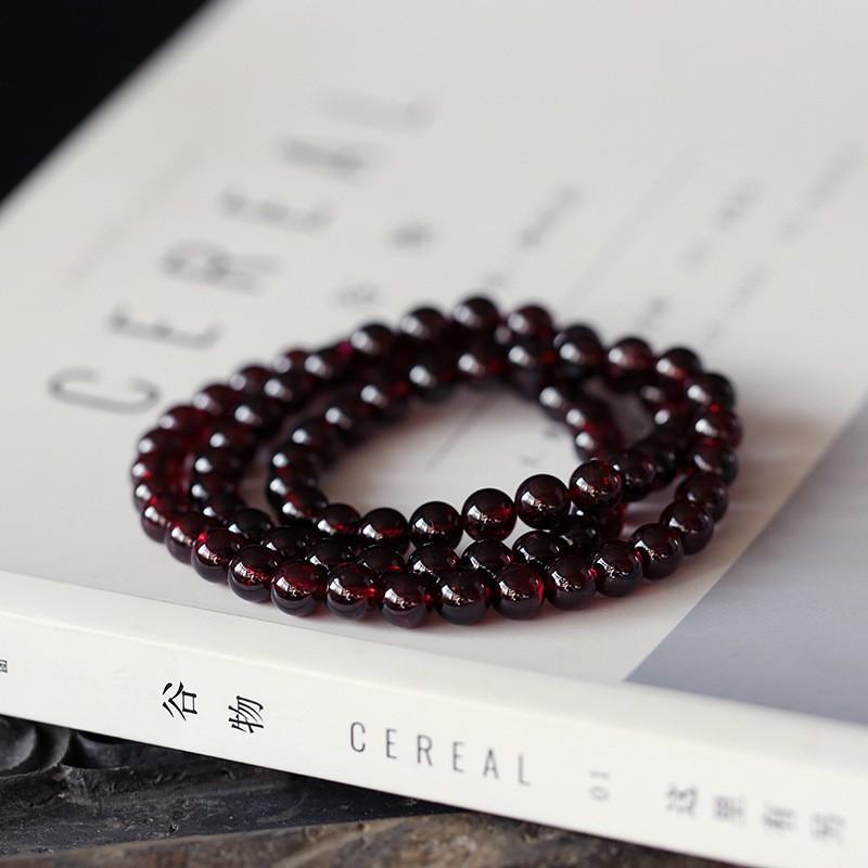 Natural Garnet Bracelet Women Handmade Triple Wrap 5mm Wine Red Boho Ethnic Style Jewelry
