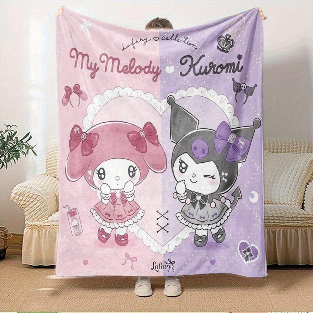 1pc My Melody and Kuromi Collaboration Home Decor Blanket - Seasonal universal cozy washable gift for all ages, perfect for all families, mu