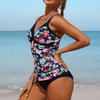 CHARMLEAKS Two Pieces Tankini Set For Women Retro Vintage Flower Print V Neck High Waist Swimsuit