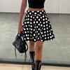 Women Spring Summer Dot Printed Skirt Soft Breathable Loose High Waist A-line Pleated Midi Dress Fashion Party Costume