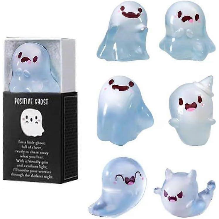 6Pcs Halloween Mini Ghost Figures with Box, Luminous Ghost Miniature Resin Figurines, Glow in The Dark Mini Resin Ghosts, for Halloween Party Favors