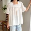 New Arrivals Open Run Women Floral Punching Lace Square Neck Puff Sleeve Boxy Bl