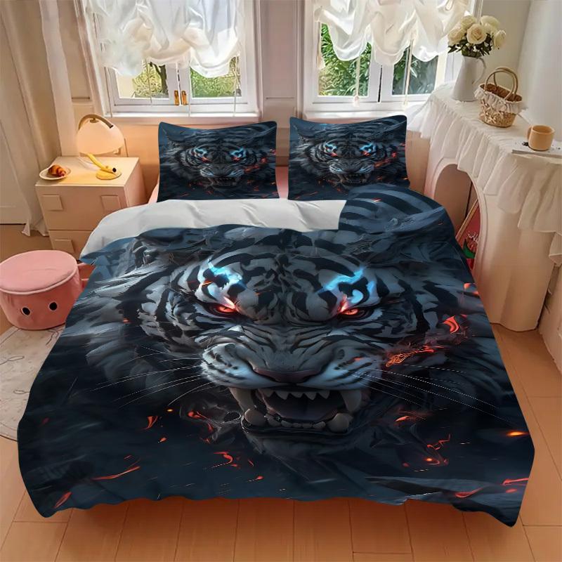3pcs Tiger Head Print Duvet Cover Set - Includes 1 Duvet Cover and 2 Pillowcases, No Quilt Core, All-Season Home Decor yy251111026