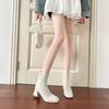 Elastic thin boots women's new autumn and winter mid-heel white boots square head high-heeled short boots women's small fragrant bare boots