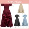 Vintage Renaissance Square Neck Short Sleeve Dress Medieval Pastoral Cosplay Dress
