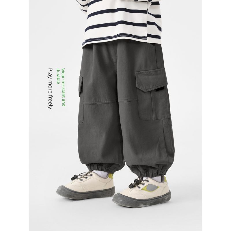 Right European Style Boys' Pure Cotton Pants Children's Spring Casual Cargo Pants 2026 New Children's Clothing Spring Outfit Baby Long Pants