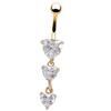 Body Piercing Gold Navel Rings 3 Heart Crystal Clear Dangle Belly Button Rings