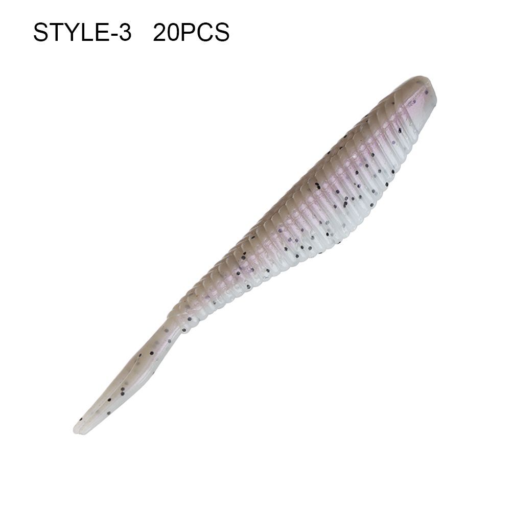 20 шт. силиконовые двухцветные блестки для рыбалки, мягкая искусственная приманка, червь, раздвоенный хвост