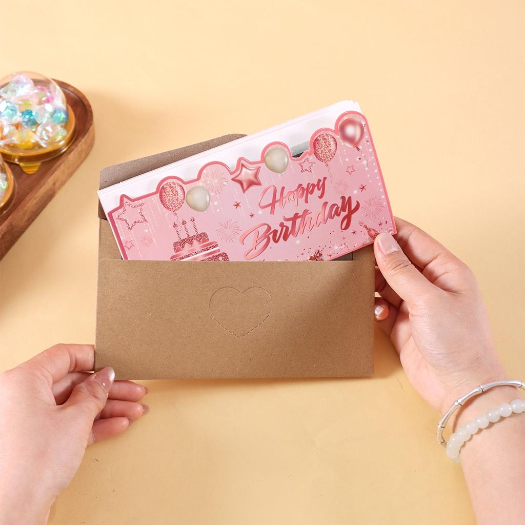 1pc Pink Happy Birthday Money Holder Card Glitter Balloons Cake Pattern Folding Money Envelope for Birthday Party Cash Supplies