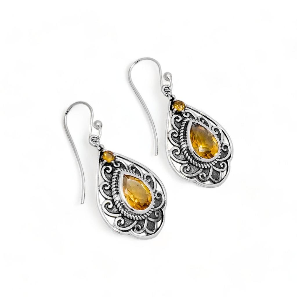 Natural Citrine Earring, 925 Silver Jewelry, Oxidized Earrings, Dangle earring, Yellow Gemstone, Birthday gift