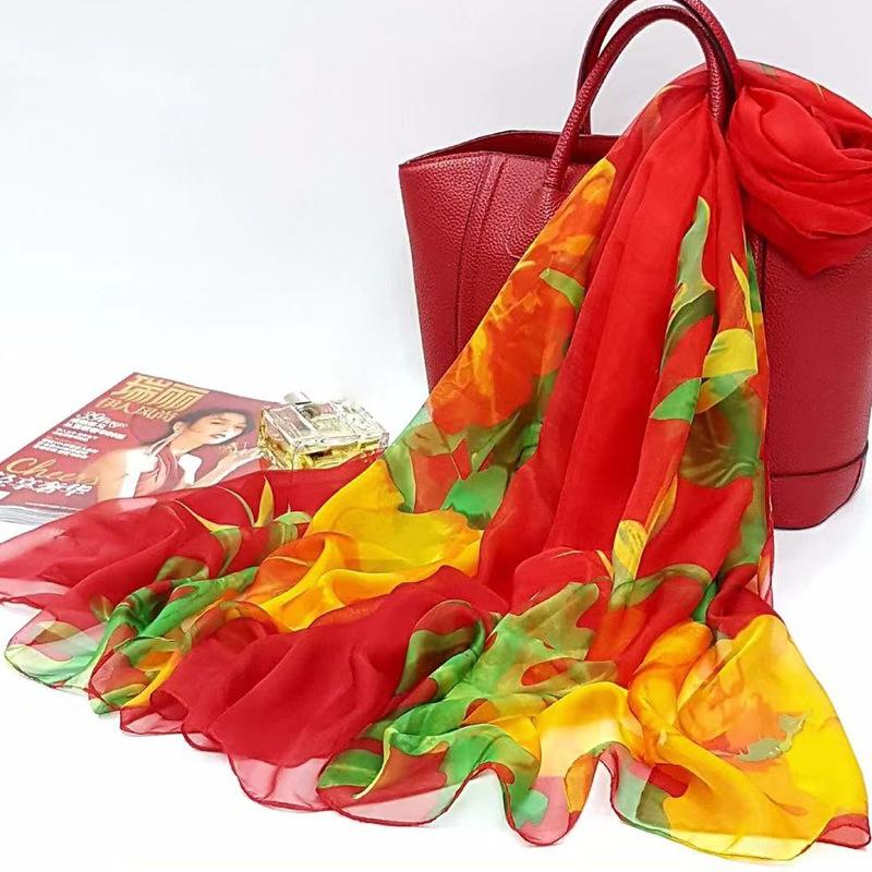 Шелковый шарф для лета Универсальный марлевый шарф для женщин Тонкий летний Очень большой Защита от солнца Тонкое пляжное полотенце Шарф-шаль с градиентом цвета