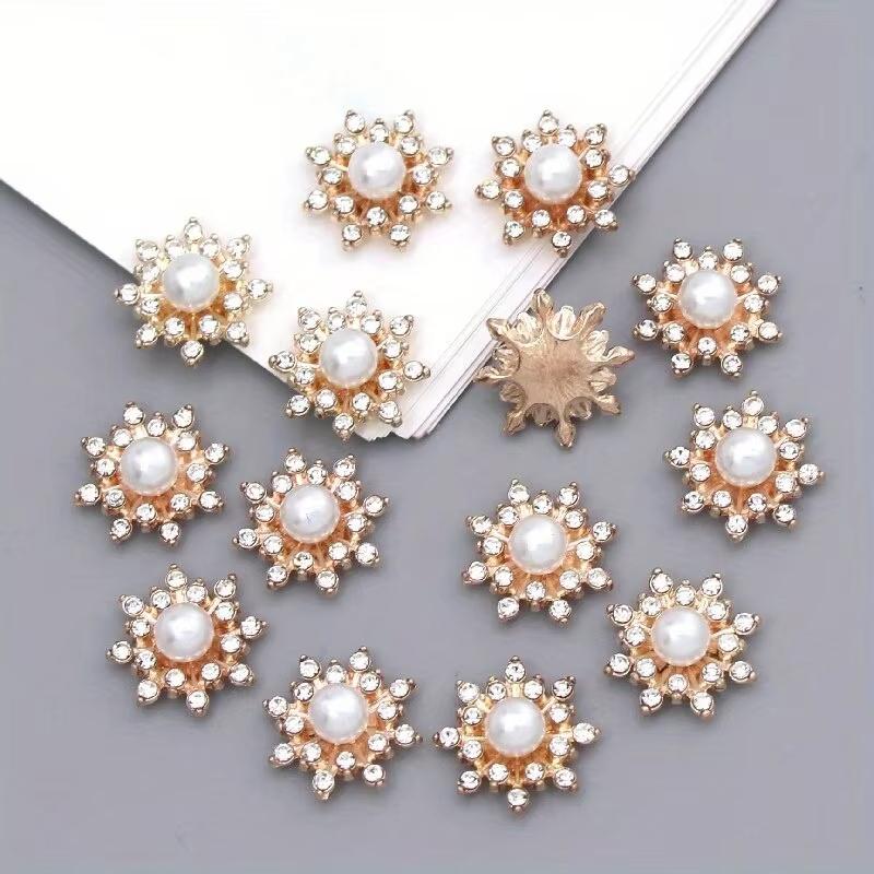 10 Pcs. Snowflake Base Metal Strass Shiny Buttons for Clothing Shoes Bags Accessories Crafts DIY