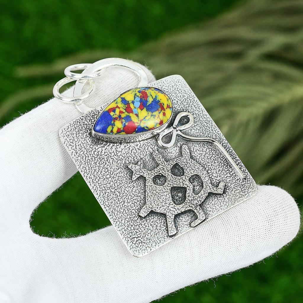 Friendship Day Deal 925 Sterling Silver Mosaic Balloon Jasper Stone Boho Pendant