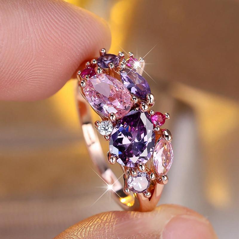 Модные цветные кольца из циркония CZ для женщин, серебряное кольцо на палец, коктейльная вечеринка, фестиваль, ювелирный подарок