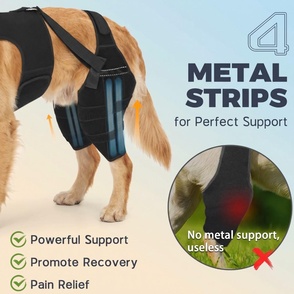 Knee pads for dogs with ACL injury of hind legs, adjustable with 4 stabilizers, suitable for large, medium and small dogs, assisting hip joint, relie