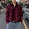 Men Lapel Neck Long Sleeve Plaid Print Casual Cropped Shirts Tops