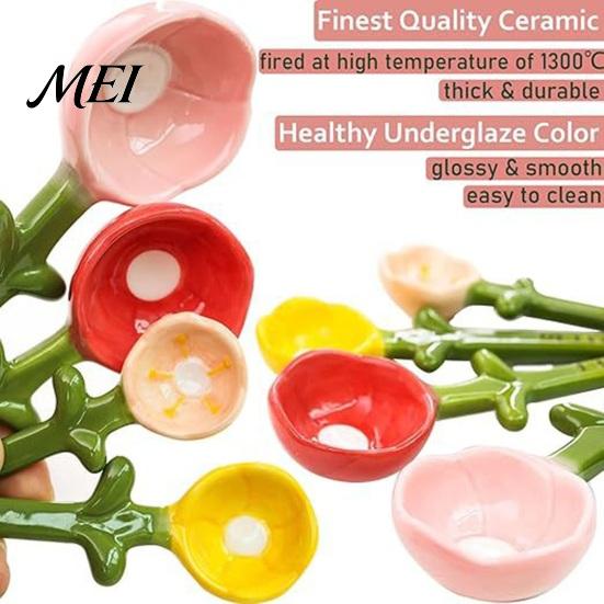 Набор из 4 керамических мерных ложек для цветов, nesting cups с подставкой, милый кухонный инструмент для выпечки, для кофе и чая, подарок