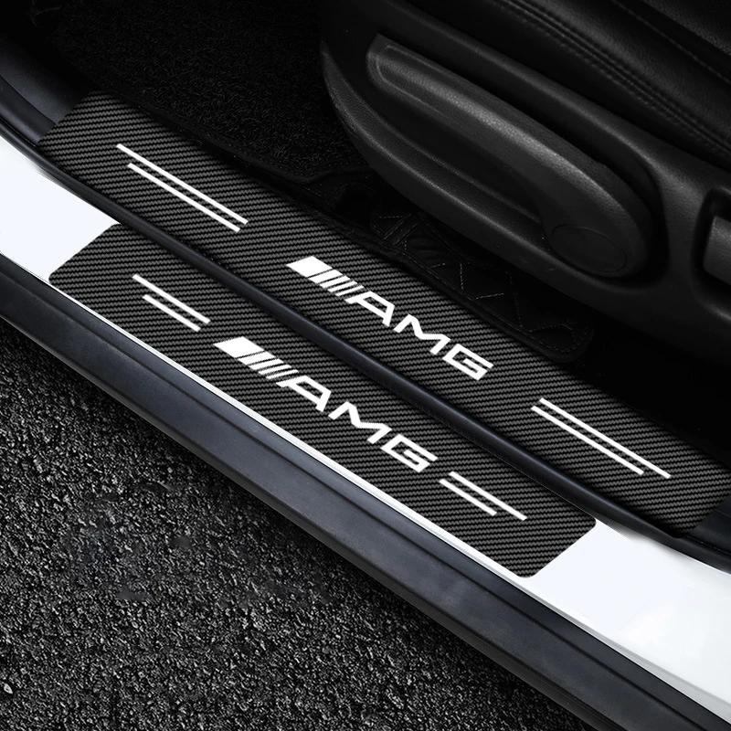 JVC5 4Pcs Carbon Fiber Car Door Sill Protection 3D Sticker Car Accessories For Mercedes Benz W247 W212 W213 W205 AMG W177 V177 W176