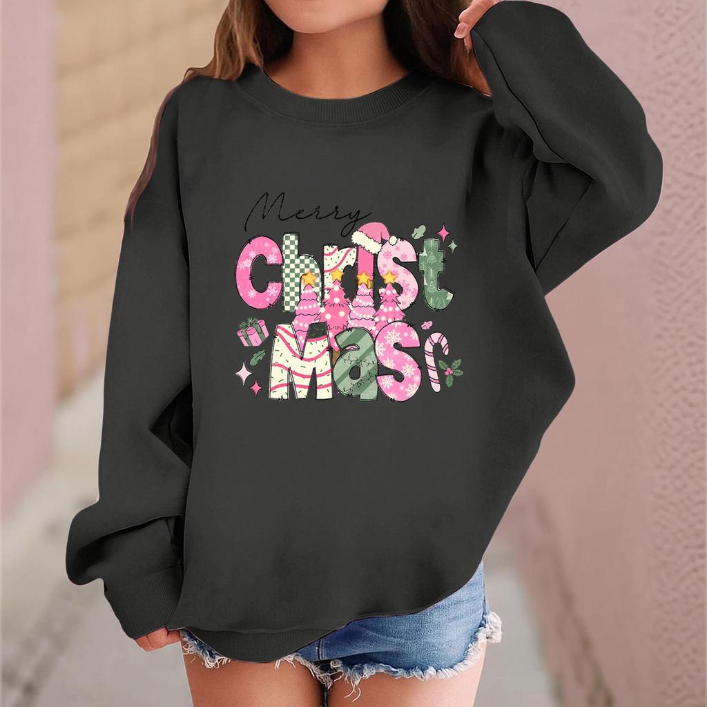 Children's Fashionable Casual Long-sleeved Loose Christmas Print Pullover Sweatshirt