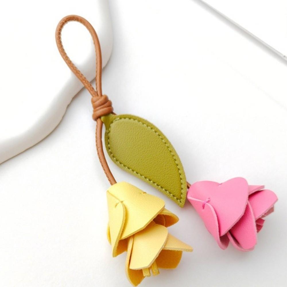 Fashion Pu Leather Tulip Pendant Hanger Bag Decoration Trendy Pu Flower Keychain Women