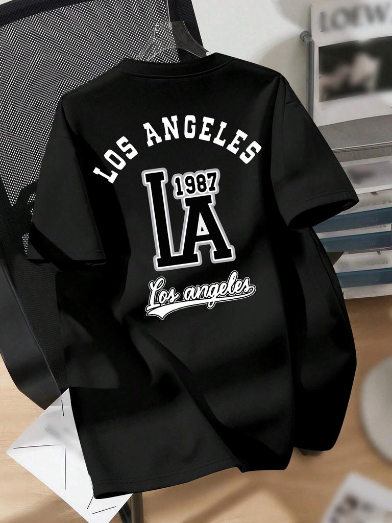 Ретро-футболка в стиле Varsity Лос-Анджелес 1987 с крупной надписью LA и принтом-надписью 100% хлопок Унисекс Летняя Повседневная