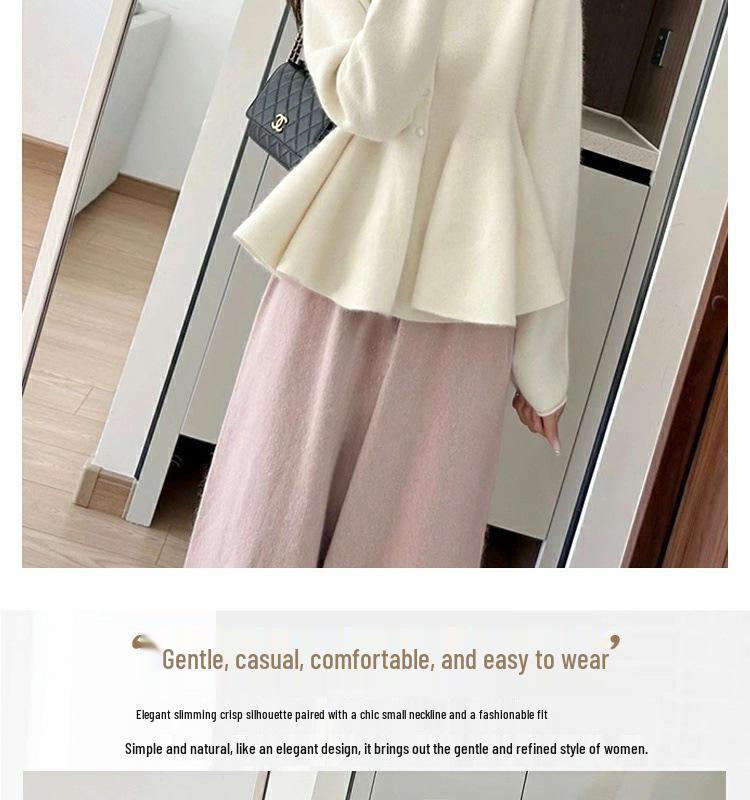 Осенне-зимний вязаный свитер и брюки широкого кроя для беременных