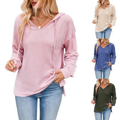 Женская осенне-зимняя повседневная трикотажная толстовка с длинным рукавом в полоску с волнами